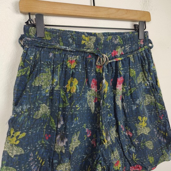 Label Ritu‎ Kumar Floral Print Shorts Womens 3 Small Blue Viscose Blend Bohemian - Picture 2 of 8